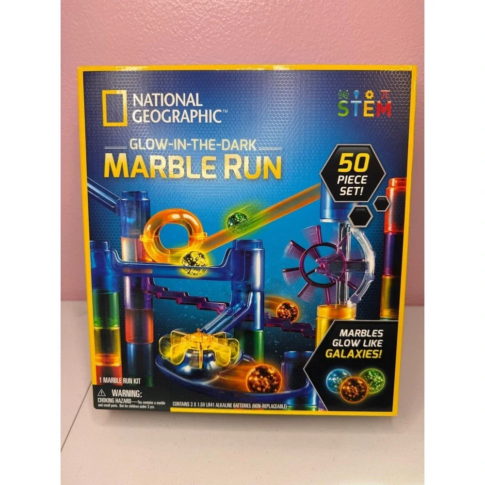 National Geographic Glow-in-the-Dark Marble Run 50 Piece STEM Kit Toy NGMARBLE50